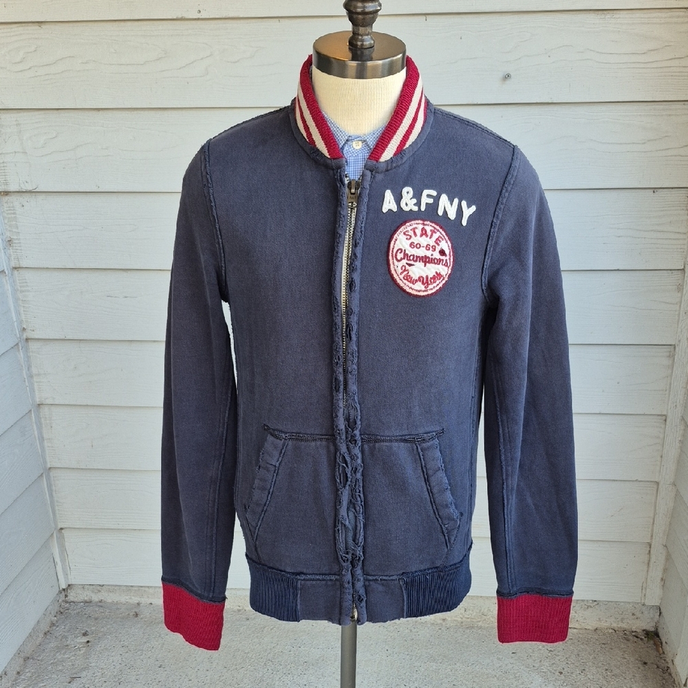 ABERCROMBIE & FITCH State Champs Navy Red Embroidered Mens Sz M Zip Up Jacket